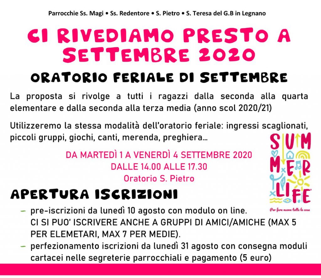 oratorio feriale settembre 2020