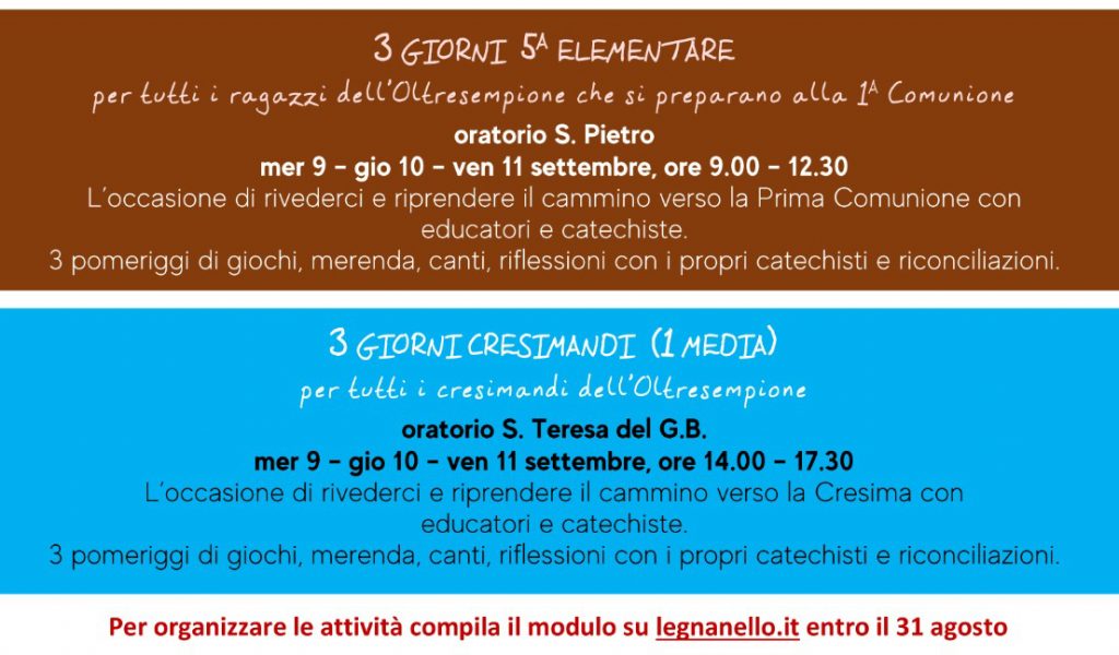 tre giorni catechismo comunione cresima